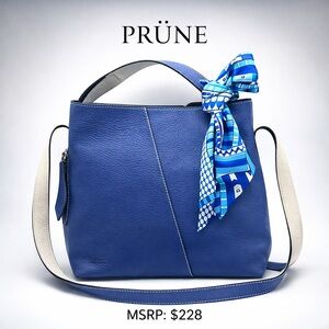 Prüne Blue Pebbled Leather Hobo Shoulder Bag Crossbody Strap EUC MSRP $228